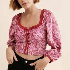 NWT Free People Paisley Crushed Velvet Cropped Top